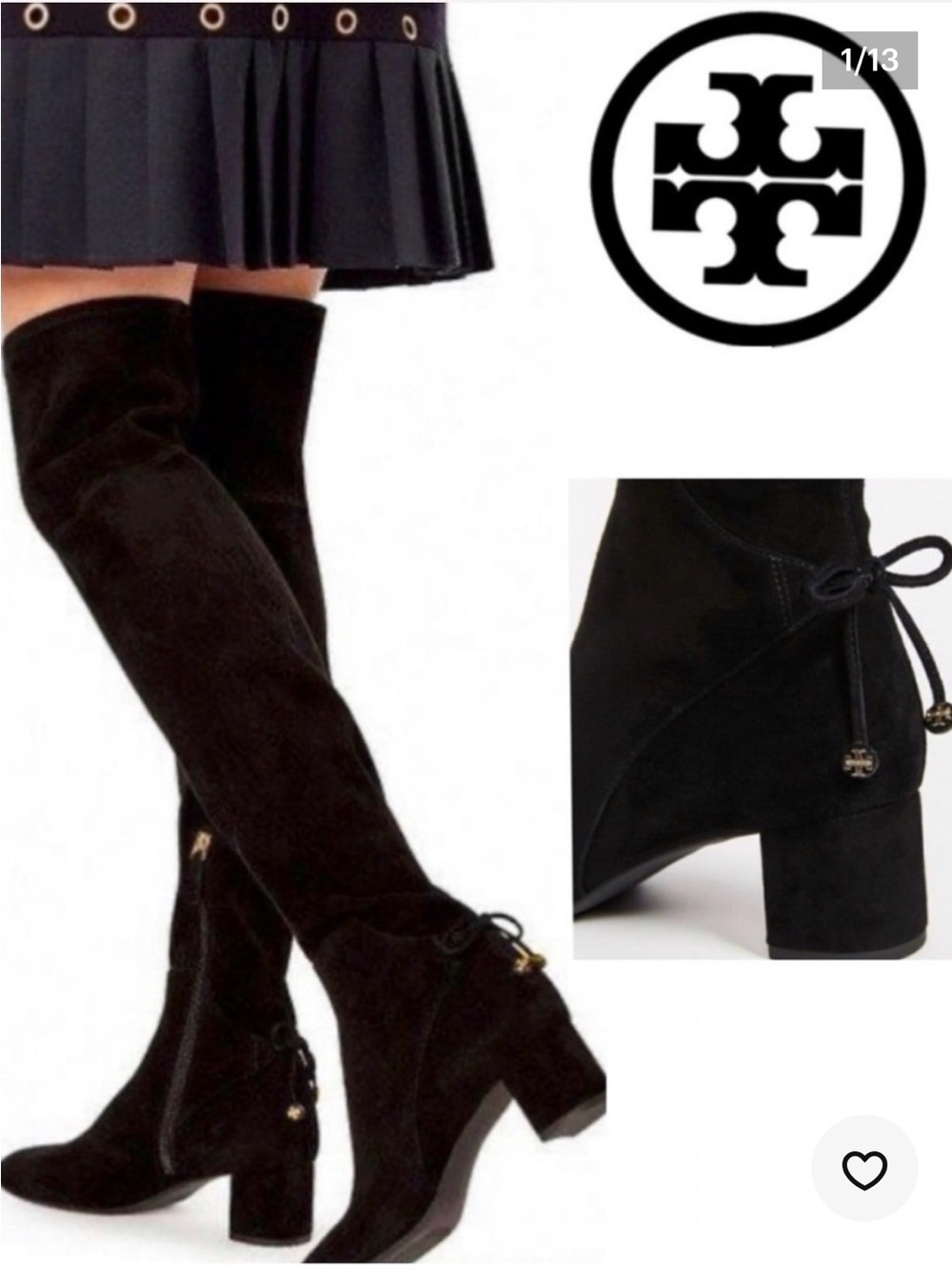 Tory Burch Laila Black Suede Over-the-Knee Block Heel Boots